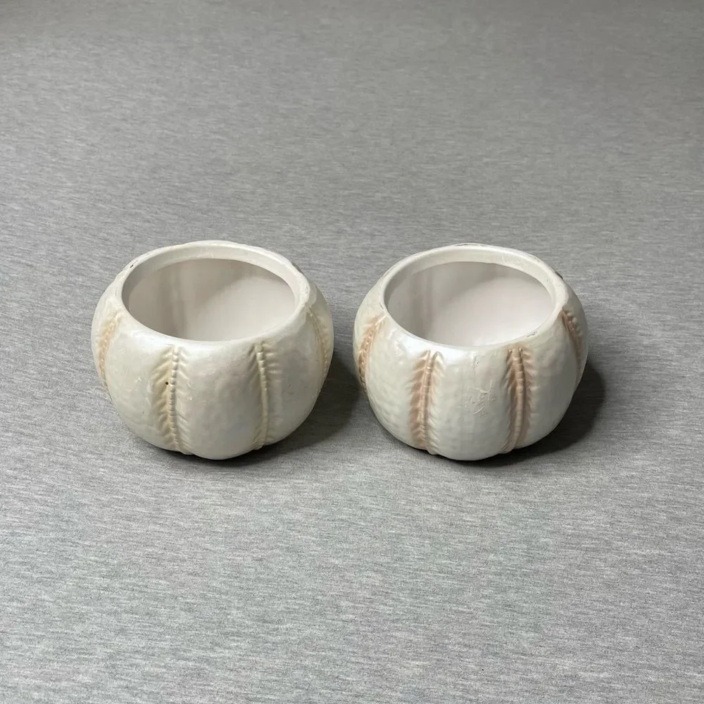 Target Biege 5” Round Pumpkin Ceramic Planter Pot 2 PCS. Set